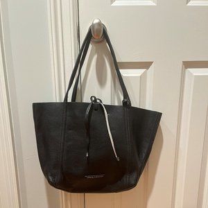 Armani Exchange Large Reversible Pebble Tote with Pouch in Black/Silver